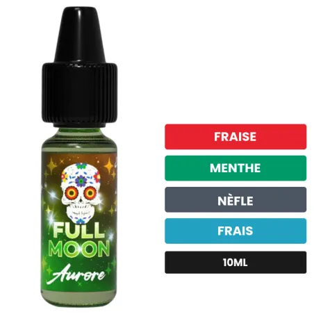 Arome concentre Aurore de Full Moon, 10 ml, saveurs fraise, menthe, nèfle et 1 autre.