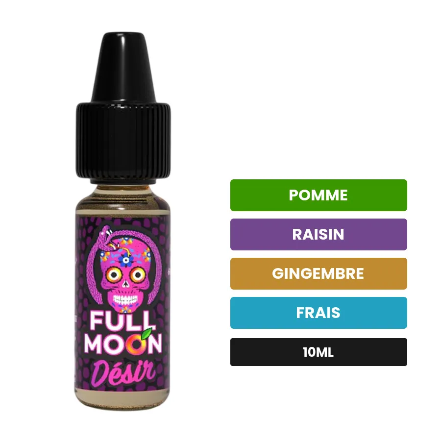Arome concentre Désir de Full Moon, 10 ml, saveurs pomme, raisin, gingembre et 1 autre.