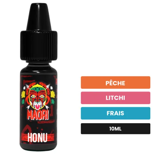 Arome concentre Honu de Full Moon, 10 ml, saveurs pêche, litchi et frais.