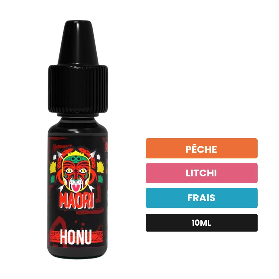 Arome concentre Honu de Full Moon, 10 ml, saveurs pêche, litchi et frais.
