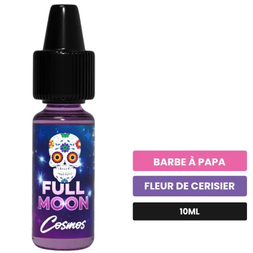 Arome concentre Cosmos de Full Moon, 10 ml, saveurs barbe à papa et fleur de cerisier.