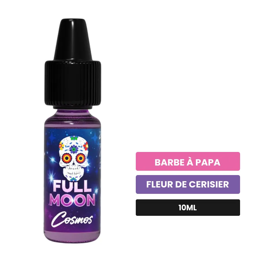 Arome concentre Cosmos de Full Moon, 10 ml, saveurs barbe à papa et fleur de cerisier.