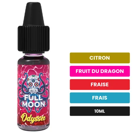 Arome concentre Odyssée de Full Moon, 10 ml, saveurs citron, fruit du dragon, fraise et 1 autre.