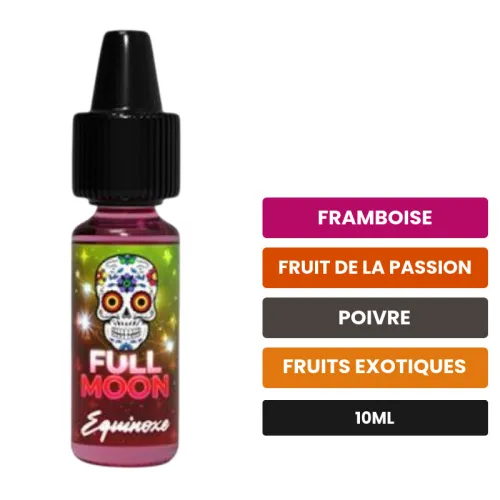 Arome concentre Équinoxe de Full Moon, 10 ml, saveurs framboise, fruit de la passion, poivre et 1 autre.