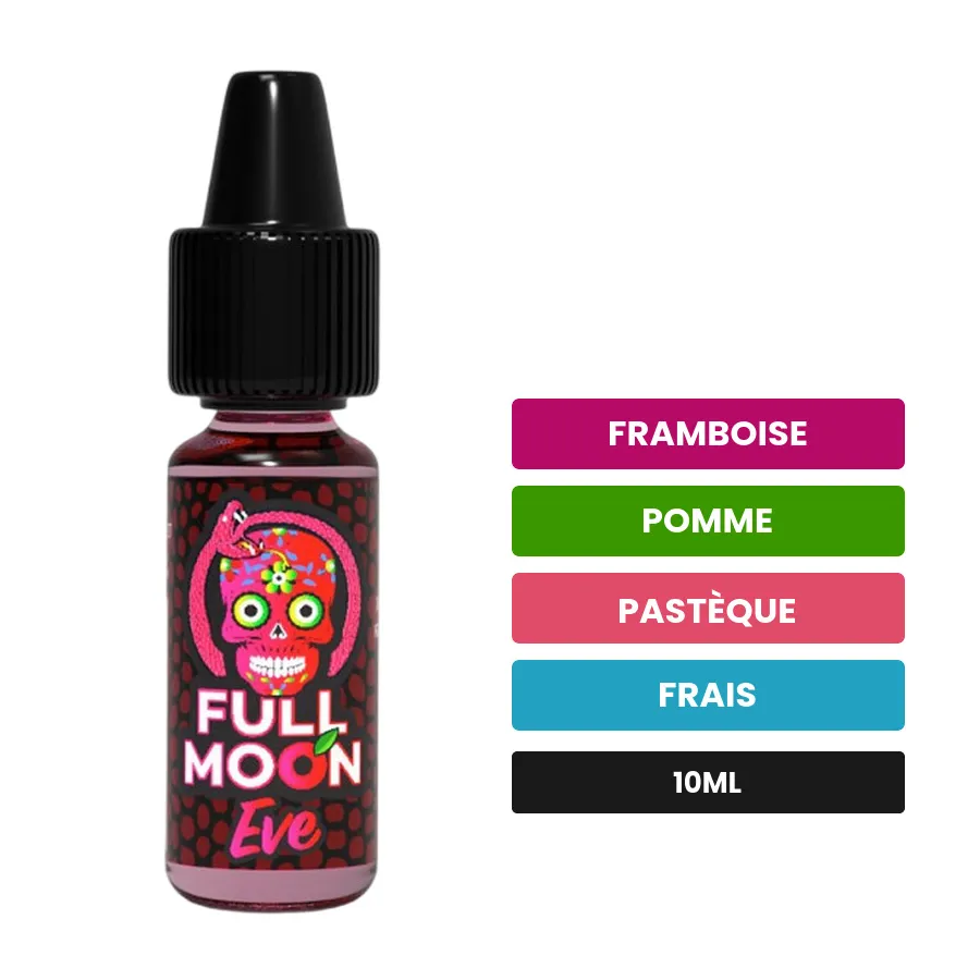 Arome concentre Eve de Full Moon, 10 ml, saveurs framboise, pomme, pastèque et 1 autre.