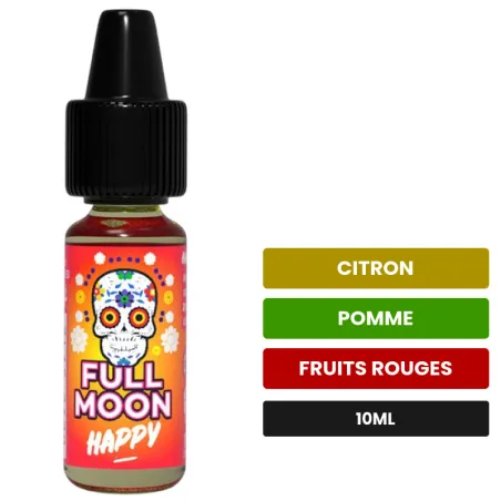 Arome concentre Happy de Full Moon, 10 ml, saveurs citron, pomme et fruits rouges.