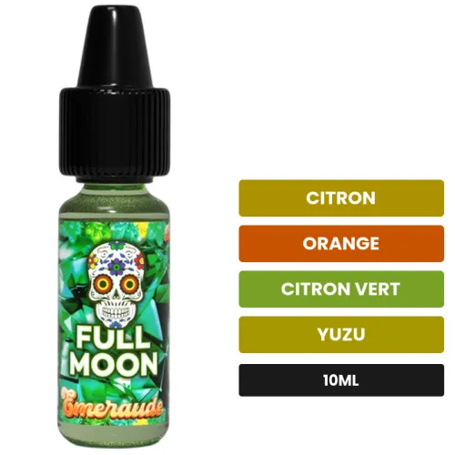 Arome concentre Émeraude de Full Moon, 10 ml, saveurs citron, orange, citron vert et 4 autres.