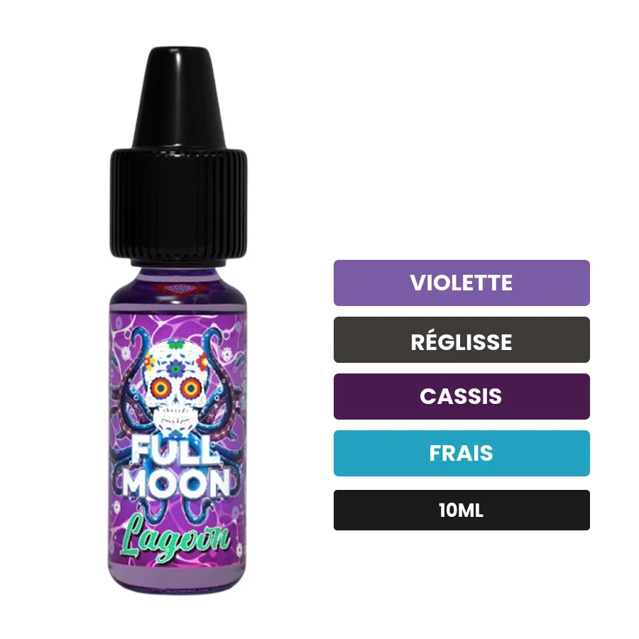 Arome concentre Lagoon de Full Moon, 10 ml, saveurs violette, réglisse, cassis et 1 autre.