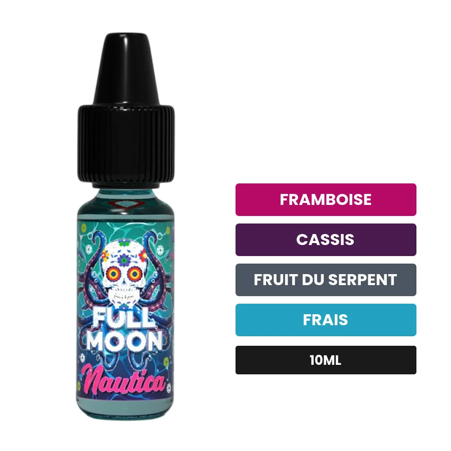 Arome concentre Nautica de Full Moon, 10 ml, saveurs framboise, cassis, fruit du serpent et 1 autre.