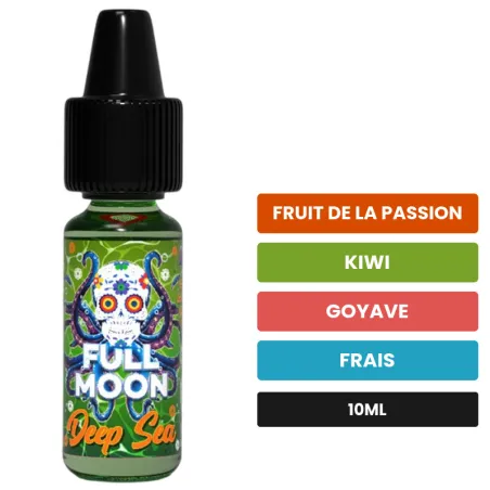 Arome concentre Deep Sea de Full Moon, 10 ml, saveurs fruit de la passion, kiwi, goyave et 1 autre.