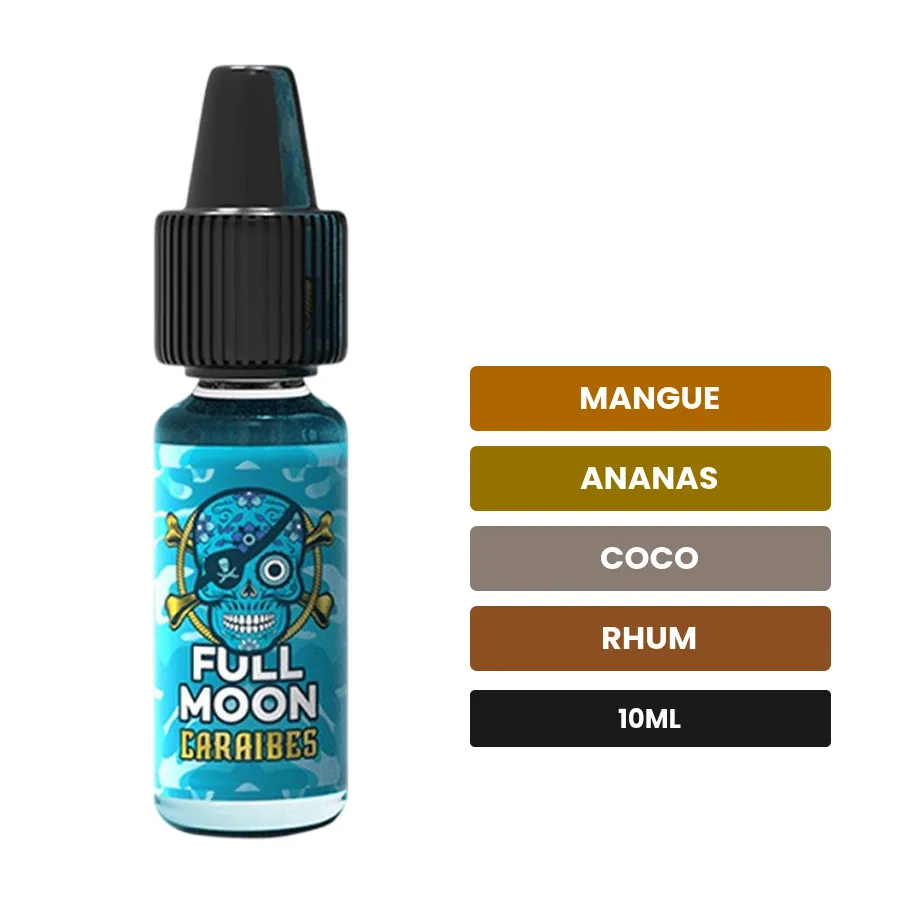 Arome concentre Caraïbes de Full Moon, 10 ml, saveurs mangue, ananas, coco et 1 autre.