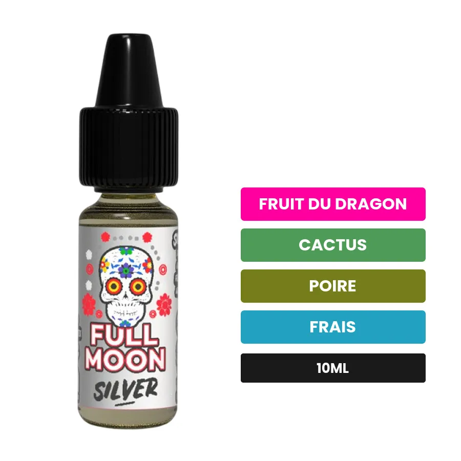 Arome concentre Silver de Full Moon, 10 ml, saveurs fruit du dragon, cactus, poire et 1 autre.