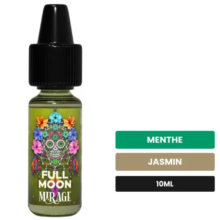 Arome concentre Mirage de Full Moon, 10 ml, saveurs menthe et jasmin.
