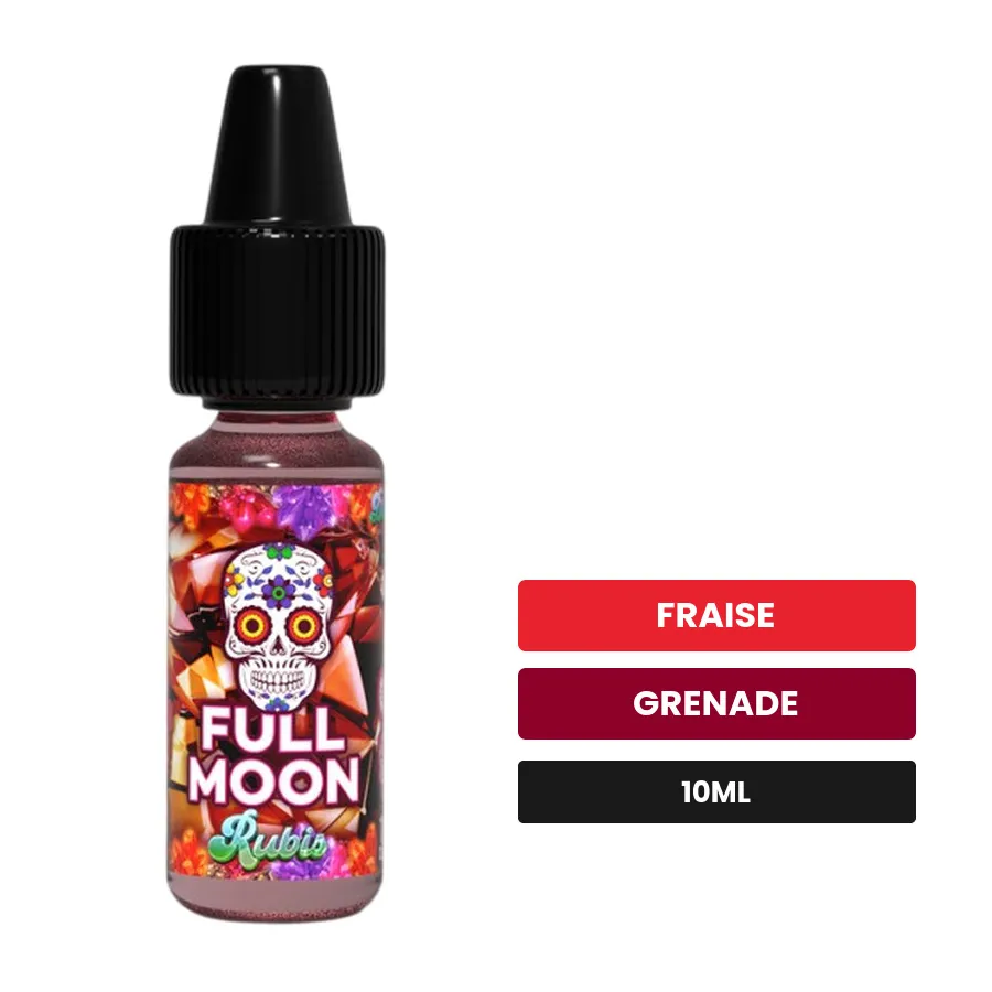 Arome concentre Rubis de Full Moon, 10 ml, saveurs fraise et grenade.