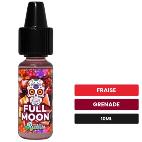 Arome concentre Rubis de Full Moon, 10 ml, saveurs fraise et grenade.