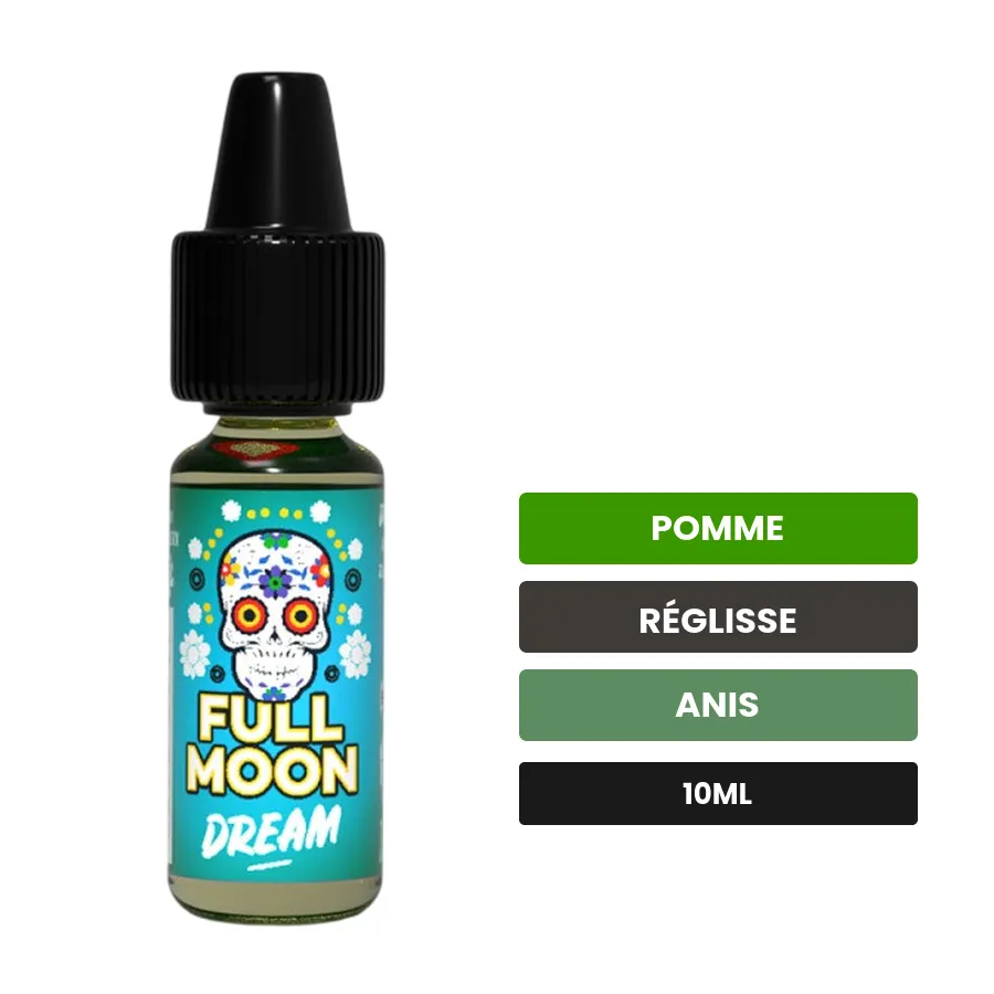 Arome concentre Dream de Full Moon, 10 ml, saveurs pomme, réglisse et anis.