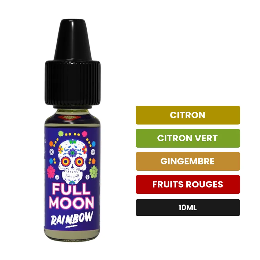 Arome concentre Rainbow de Full Moon, 10 ml, saveurs citron, citron vert, gingembre et 2 autres.