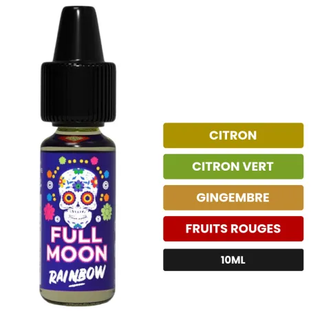 Arome concentre Rainbow de Full Moon, 10 ml, saveurs citron, citron vert, gingembre et 2 autres.