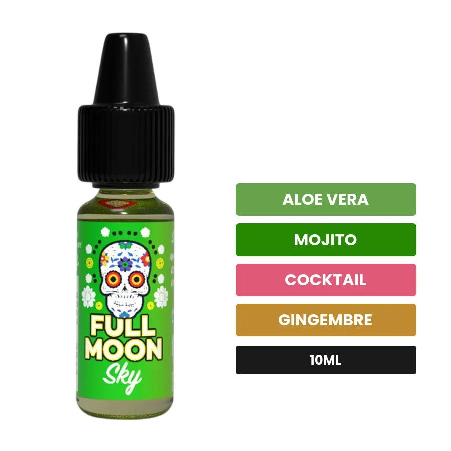 Arome concentre Sky de Full Moon, 10 ml, saveurs aloe vera, mojito, cocktail et 2 autres.