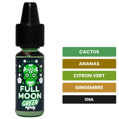 Arome concentre Green Infinity de Full Moon, 10 ml, saveurs cactus, ananas, citron vert et 2 autres.