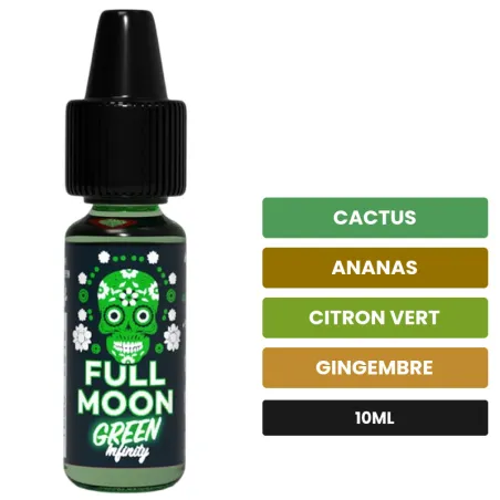 Arome concentre Green Infinity de Full Moon, 10 ml, saveurs cactus, ananas, citron vert et 2 autres.
