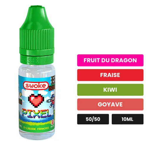 E-liquide Pixel de Swoke, 10 ml, saveurs fruit du dragon, fraise, kiwi et 1 autre.