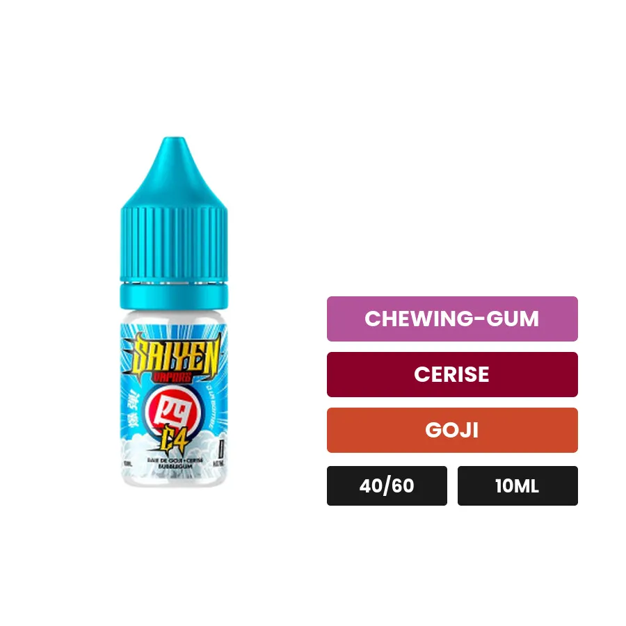 E-liquide C4 de Swoke, 10 ml, saveurs chewing-gum, cerise et goji.