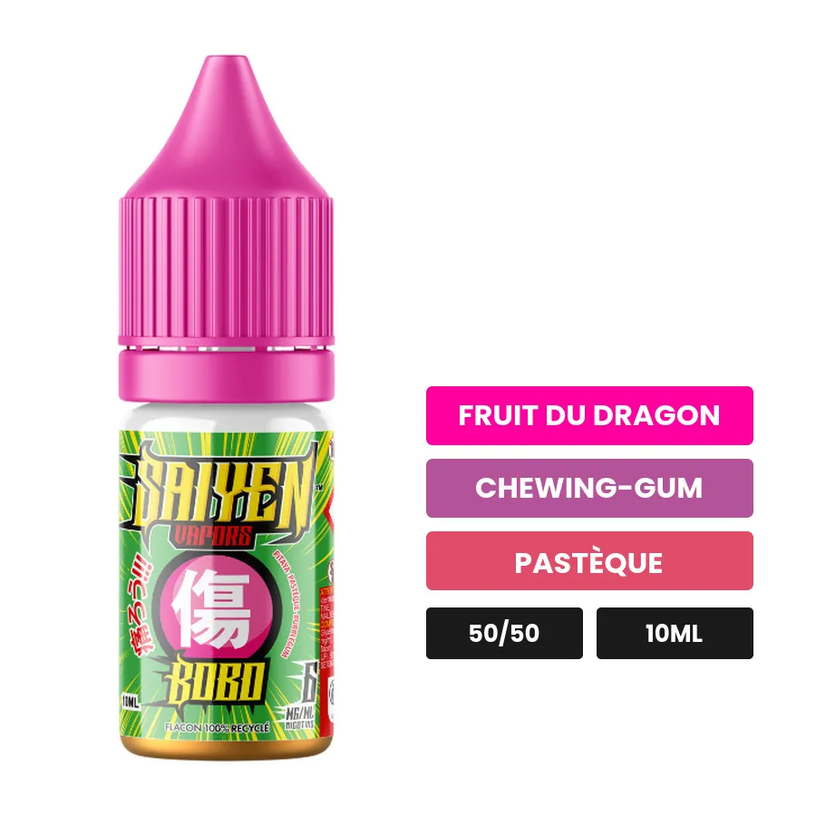 E-liquide Bobo de Swoke, 10 ml, saveurs fruit du dragon, chewing-gum et pastèque.