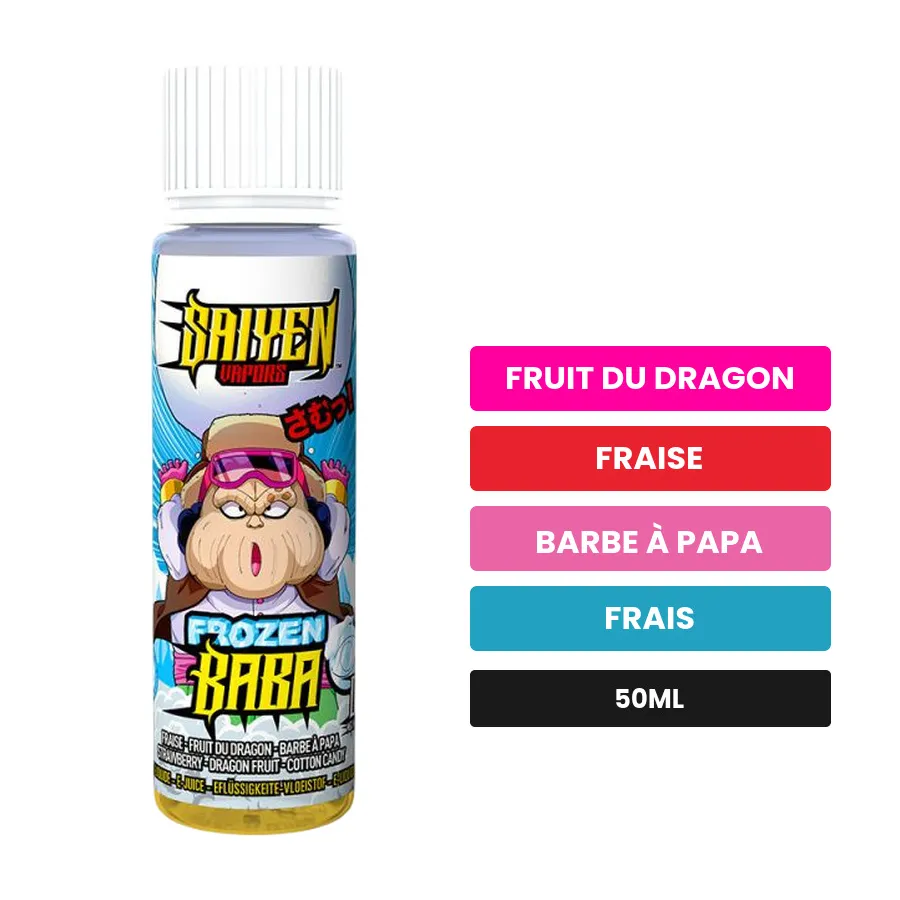 E-liquide Frozen Baba de Swoke, 50 ml, saveurs fruit du dragon, fraise, barbe à papa et 1 autre, sans nicotine — prêt à.