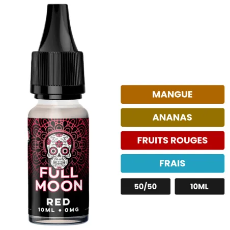 E-liquide Red de Full Moon, 10 ml, saveurs mangue, ananas, fruits rouges et 1 autre.