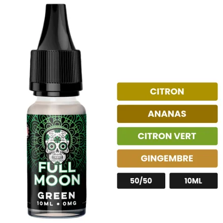 E-liquide Green de Full Moon, 10 ml, saveurs citron, ananas, citron vert et 2 autres.