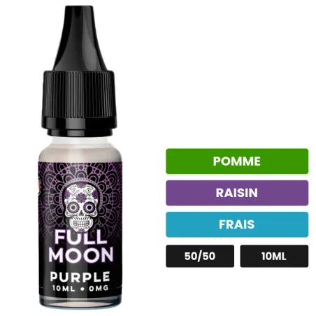 E-liquide Purple de Full Moon, 10 ml, saveurs pomme, raisin et frais.