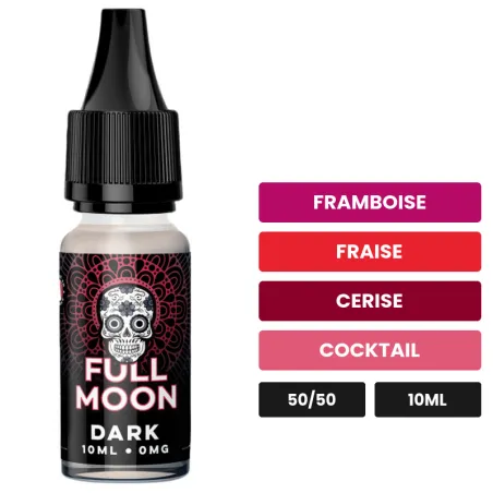 E-liquide Dark de Full Moon, 10 ml, saveurs framboise, fraise, cerise et 2 autres.