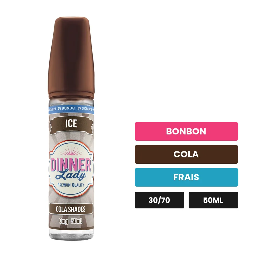 E-liquide Cola Shades Ice de Dinner Lady, 50 ml, saveurs bonbon, cola et frais.