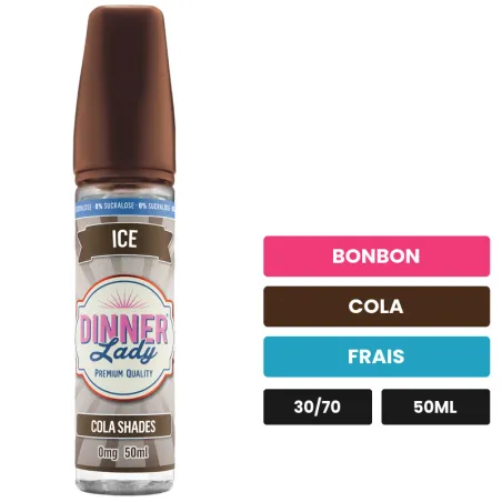 E-liquide Cola Shades Ice de Dinner Lady, 50 ml, saveurs bonbon, cola et frais.
