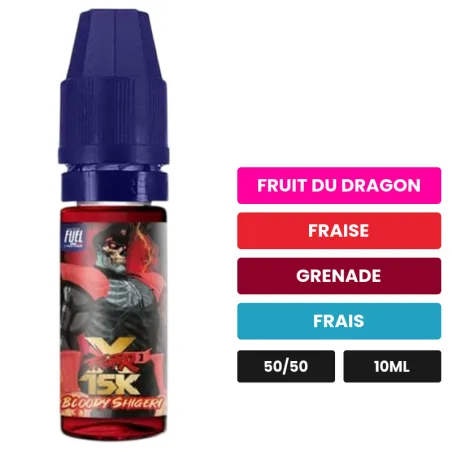 E-liquide Bloody Shigeri de Maison Fuel, 10 ml, saveurs fruit du dragon, fraise, grenade et 1 autre.