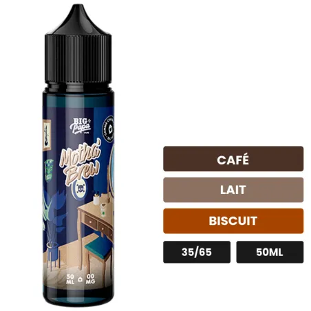 E-liquide Motha' Brew de Big Papa, 50 ml, saveurs café, lait et biscuit.