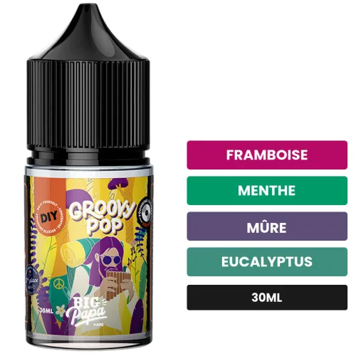 Arome concentre Groovy Pop de Big Papa, 30 ml, saveurs framboise, menthe, mûre et 3 autres.