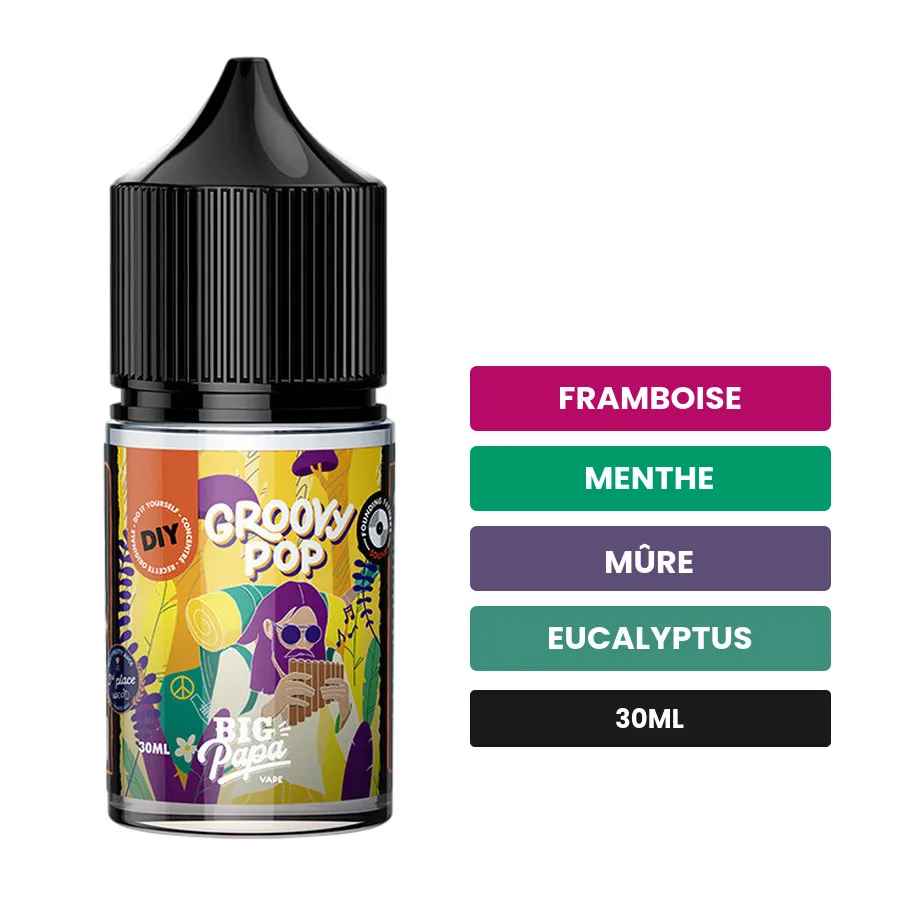 Arome concentre Groovy Pop de Big Papa, 30 ml, saveurs framboise, menthe, mûre et 3 autres.