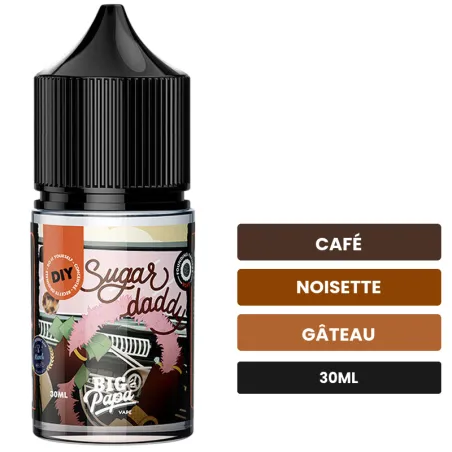 Arome concentre Sugar Daddy de Big Papa, 30 ml, saveurs café, noisette et gâteau.