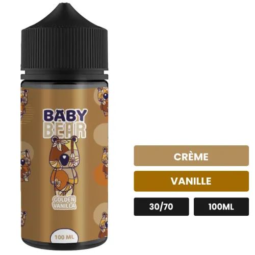 E-liquide Golden Vanilla de Biggy Bear, 100 ml, saveurs crème et vanille, sans nicotine — prêt à booster de nicotine.