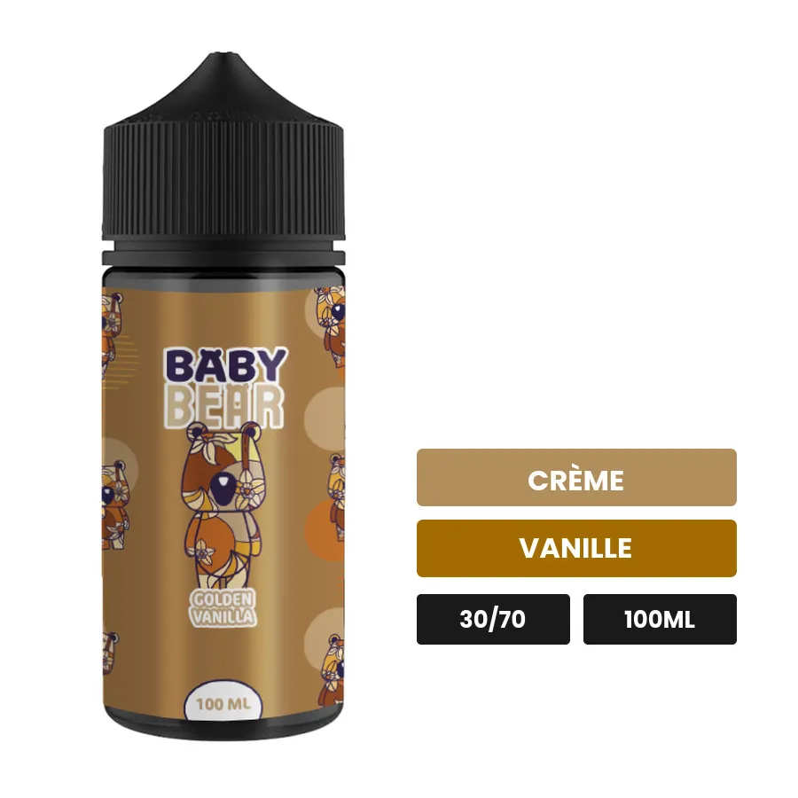 E-liquide Golden Vanilla de Biggy Bear, 100 ml, saveurs crème et vanille, sans nicotine — prêt à booster de nicotine.