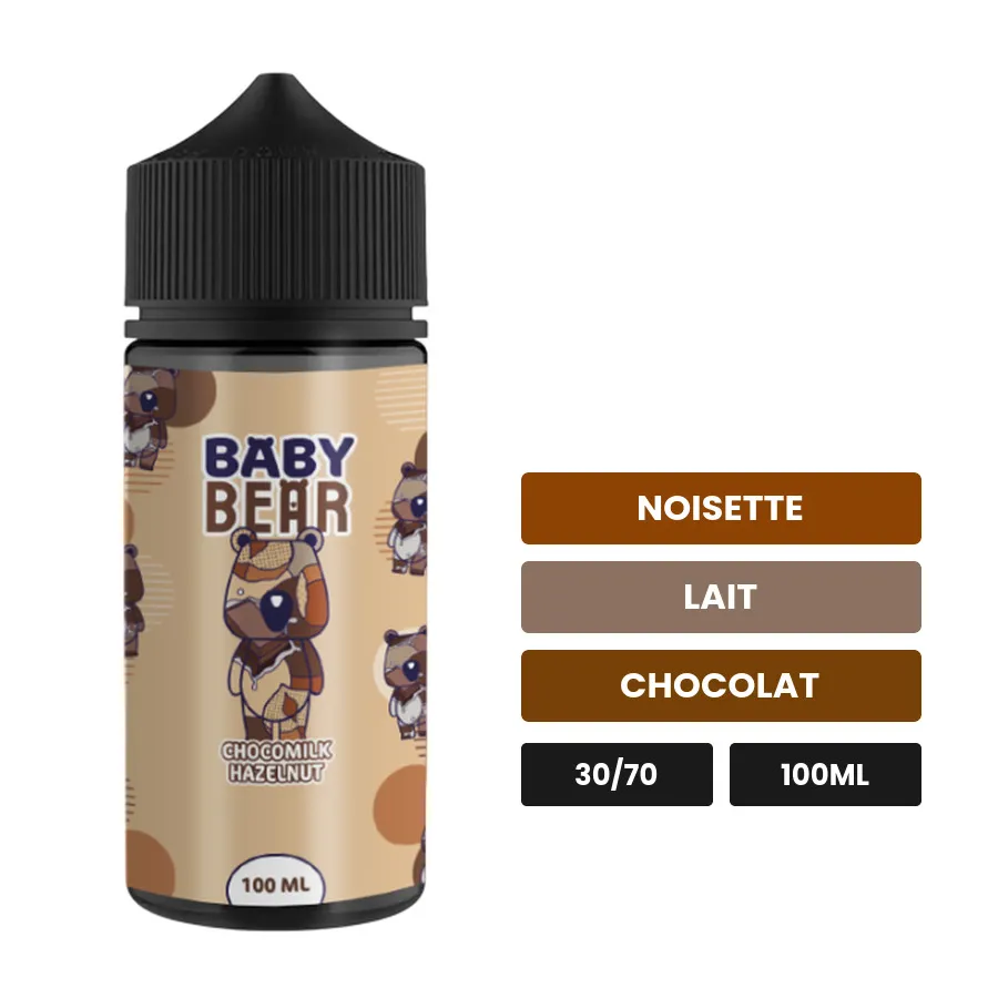 E-liquide Chocomilk Hazelnut de Biggy Bear, 100 ml, saveurs noisette, lait et chocolat, sans nicotine — prêt à booster de.