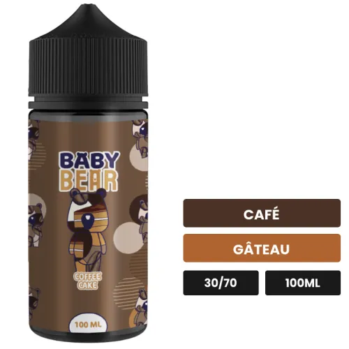E-liquide Coffee Cake de Biggy Bear, 100 ml, saveurs café et gâteau, sans nicotine — prêt à booster de nicotine.
