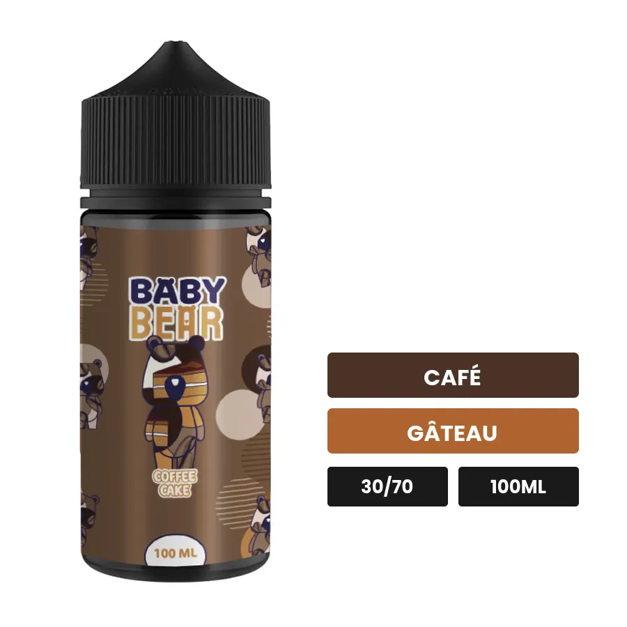 E-liquide Coffee Cake de Biggy Bear, 100 ml, saveurs café et gâteau, sans nicotine — prêt à booster de nicotine.