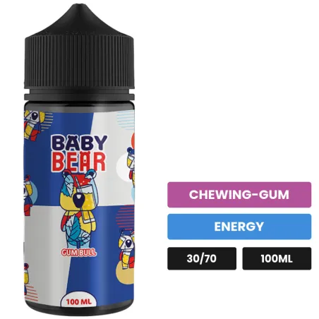 E-liquide Gum Bull de Biggy Bear, 100 ml, saveurs chewing-gum et energy, sans nicotine — prêt à booster de nicotine.
