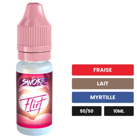 E-liquide Flirt de Swoke, 10 ml, saveurs fraise, lait et myrtille.