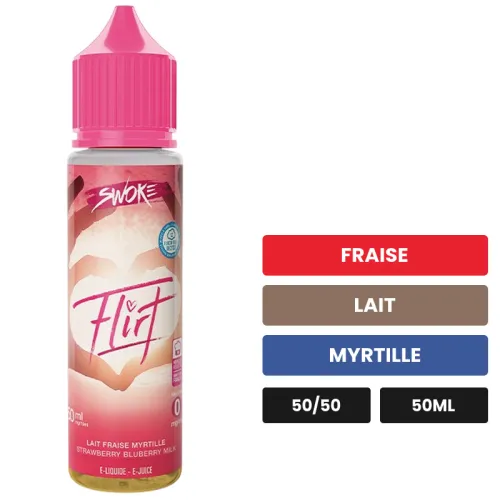 E-liquide Flirt de Swoke, 50 ml, saveurs fraise, lait et myrtille, sans nicotine — prêt à booster de nicotine.