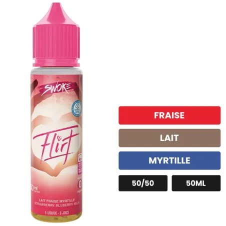 E-liquide Flirt de Swoke, 50 ml, saveurs fraise, lait et myrtille, sans nicotine — prêt à booster de nicotine.