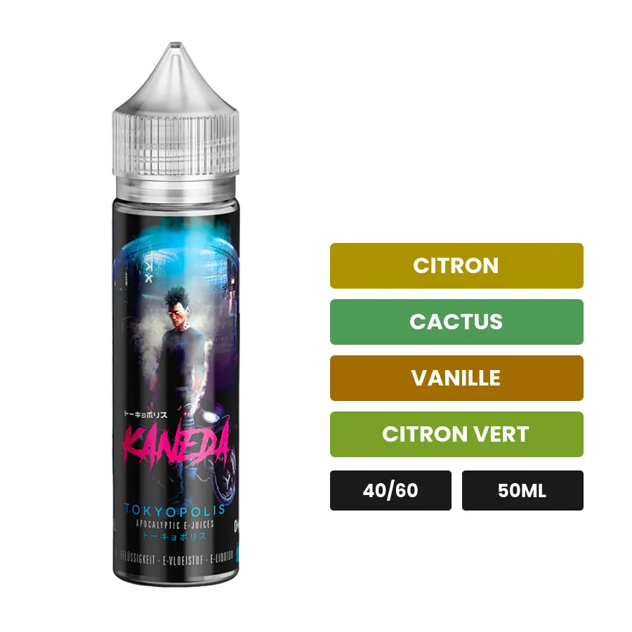 E-liquide Kaneda de Swoke, 50 ml, saveurs citron, cactus, vanille et 2 autres, sans nicotine — prêt à booster de nicotine.